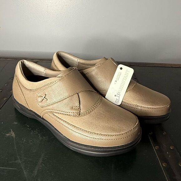 Apex Emmy Womens 8.5 Shoes Tan Leather Dress Casual Comfort Hook & Loop NWT - Picture 1 of 5